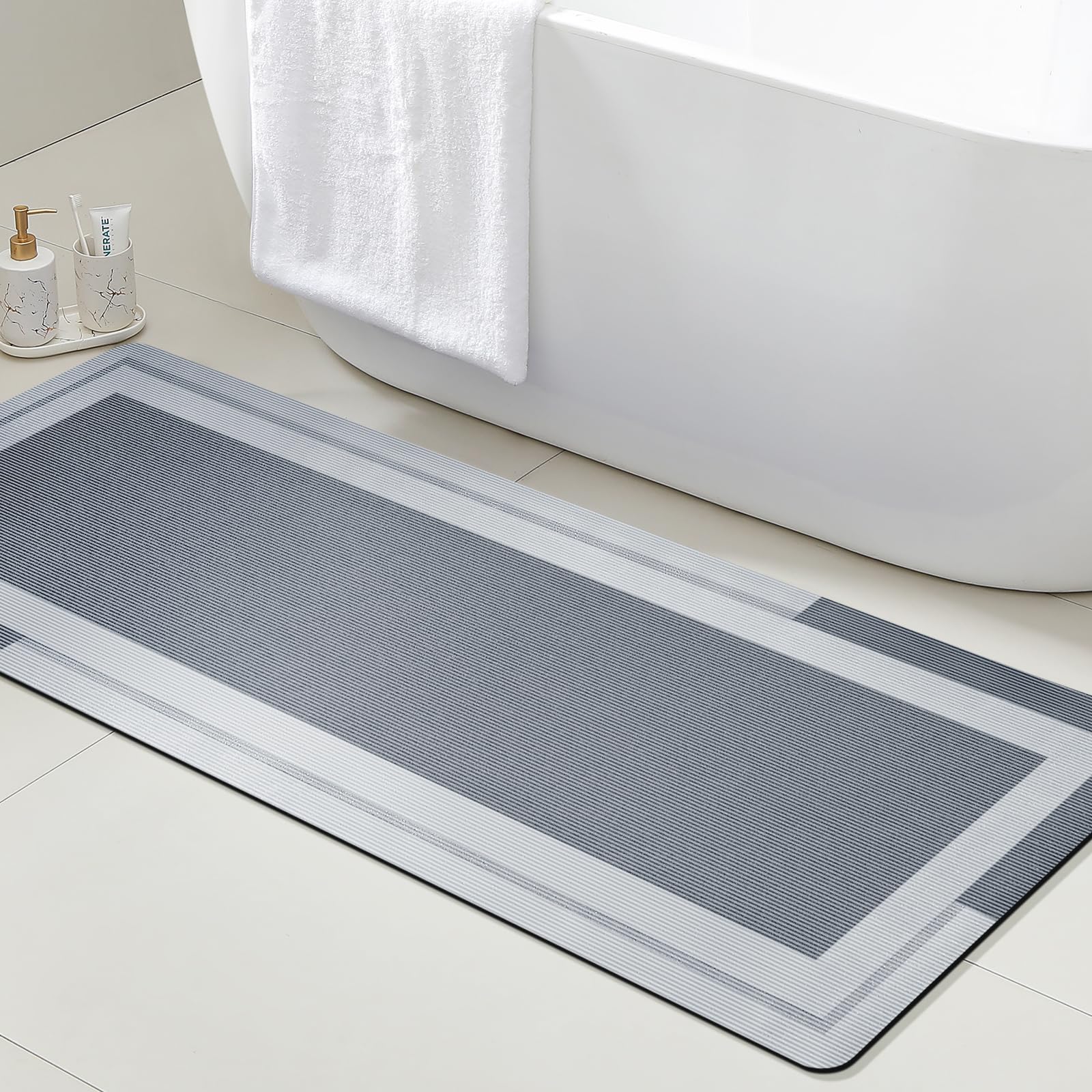 Quick Dry Diatomite Bath Mat - พรมเช็ดเท้าห้องน้ำ VIKAMA พร้อมแผ่นรองกันลื่นทำจากยาง แห้งเร็ว ซึมซับดีเยี่ยม ซักเครื่องได้