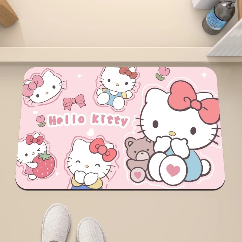 Quick Dry Diatomite Bath Mat - แผ่นรองอาบน้ำไดอะตอมไมต์ลายเฮลโล คิตตี้ สตรอเบอร์รี่ & แบร์, พรมดูดซับน้ำได้ดี
