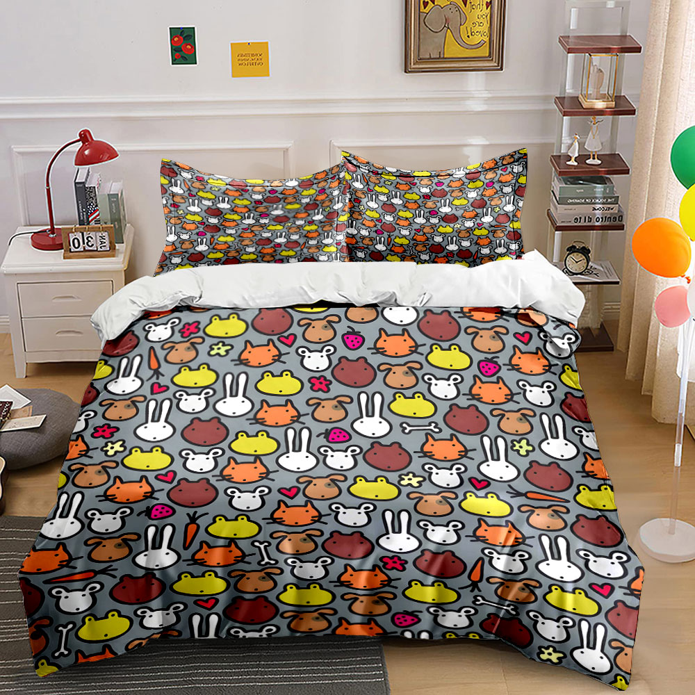 Duvet Cover Sets With Zipper - ชุดผ้าปูที่นอนลายการ์ตูนรูปสัตว์ พิมพ์ลายดิจิตอล สีสันสดใส ผลิตจากโพลีเอสเตอร์ พร้อมซิปปิด สำหรับเป็นของขวัญสำหรับเด็ก