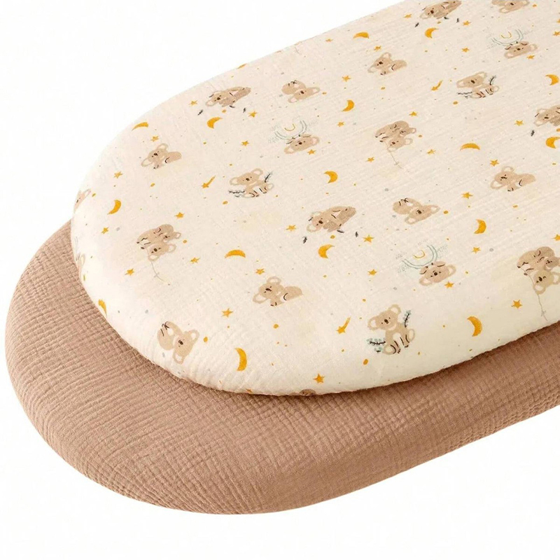 Muslin Cotton Bedspread - ผ้าปูที่นอนมัสลินสำหรับเด็กทารกหญิงชาย เนื้อผ้านุ่ม ระบายอากาศได้ดี ใช้ได้กับที่นอนเด็กทรงรี ตะกร้าเด็กแบบโมเสส