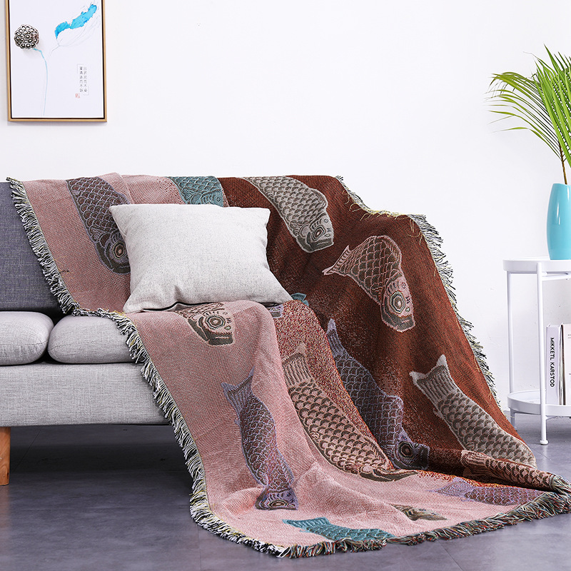 ผ้าห่มทอแจ็คการ์ดลายปลาคาร์ฟ ผ - Boho Throw Blanket Fringe บทวิจารณ์และราคา